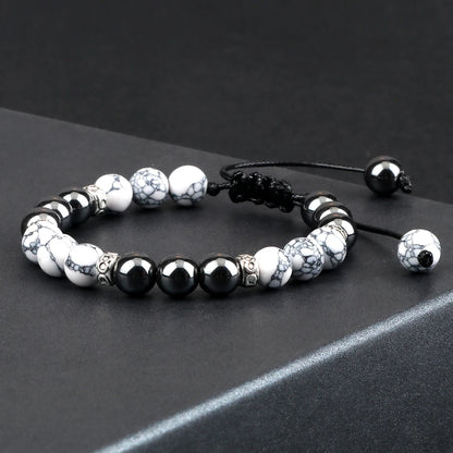 8MM Hematite Stone Series Braided Bracelet Stone Beads Alloy Spacer