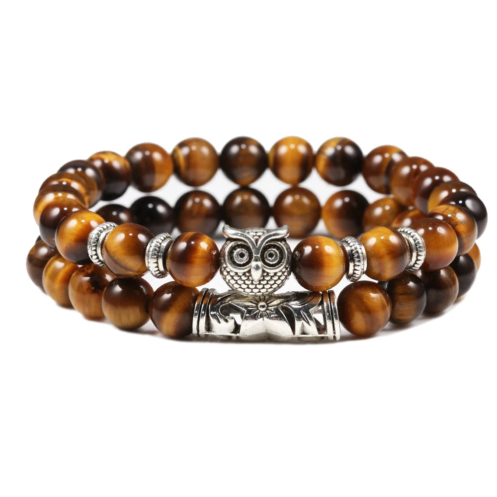 Stone Onyx Beads Alloy Owl Bracelet