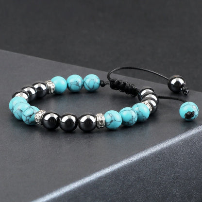 8MM Hematite Stone Series Braided Bracelet Stone Beads Alloy Spacer