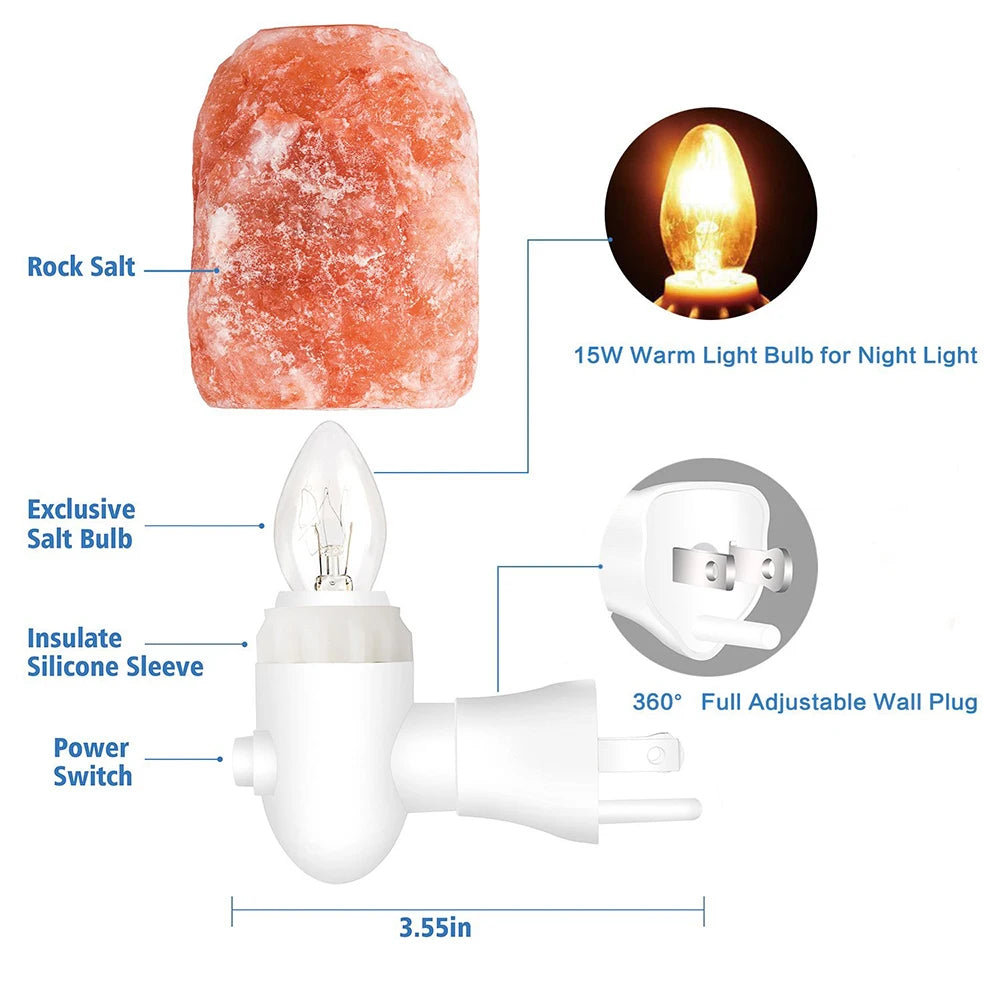 Mini Himalayan salt night light wall lamp bedroom, air purify9ing