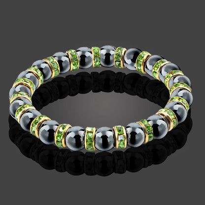 Stone Hematite Beads Bracelets w/ Rhinestone Rope