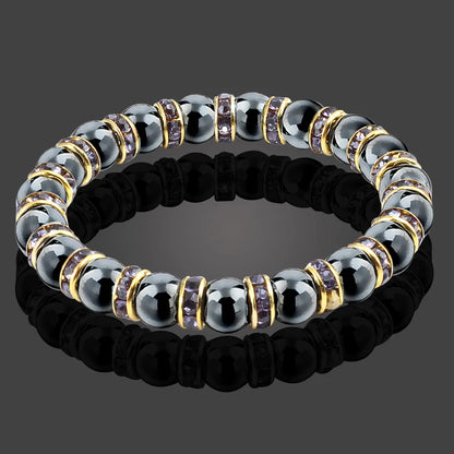 Stone Hematite Beads Bracelets w/ Rhinestone Rope