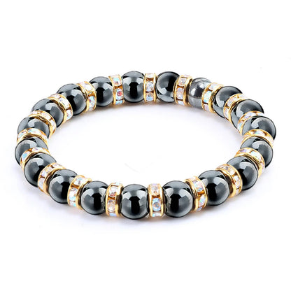 Stone Hematite Beads Bracelets w/ Rhinestone Rope