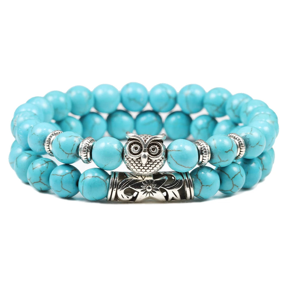 Stone Onyx Beads Alloy Owl Bracelet