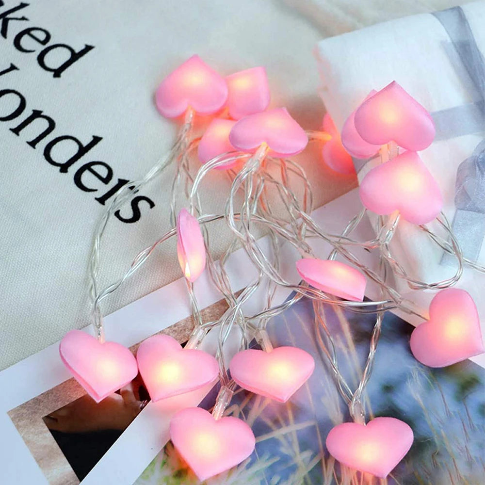 LED Heart Shaped String Lights Pink Blue Love Heart String