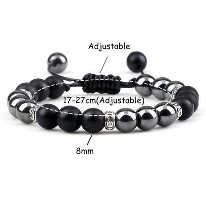 8MM Hematite Stone Series Braided Bracelet Stone Beads Alloy Spacer