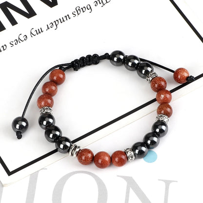 8MM Hematite Stone Series Braided Bracelet Stone Beads Alloy Spacer