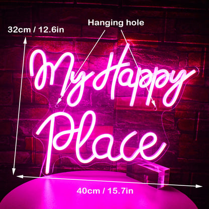 My Happy Place Neon Sign, Pink LED Light