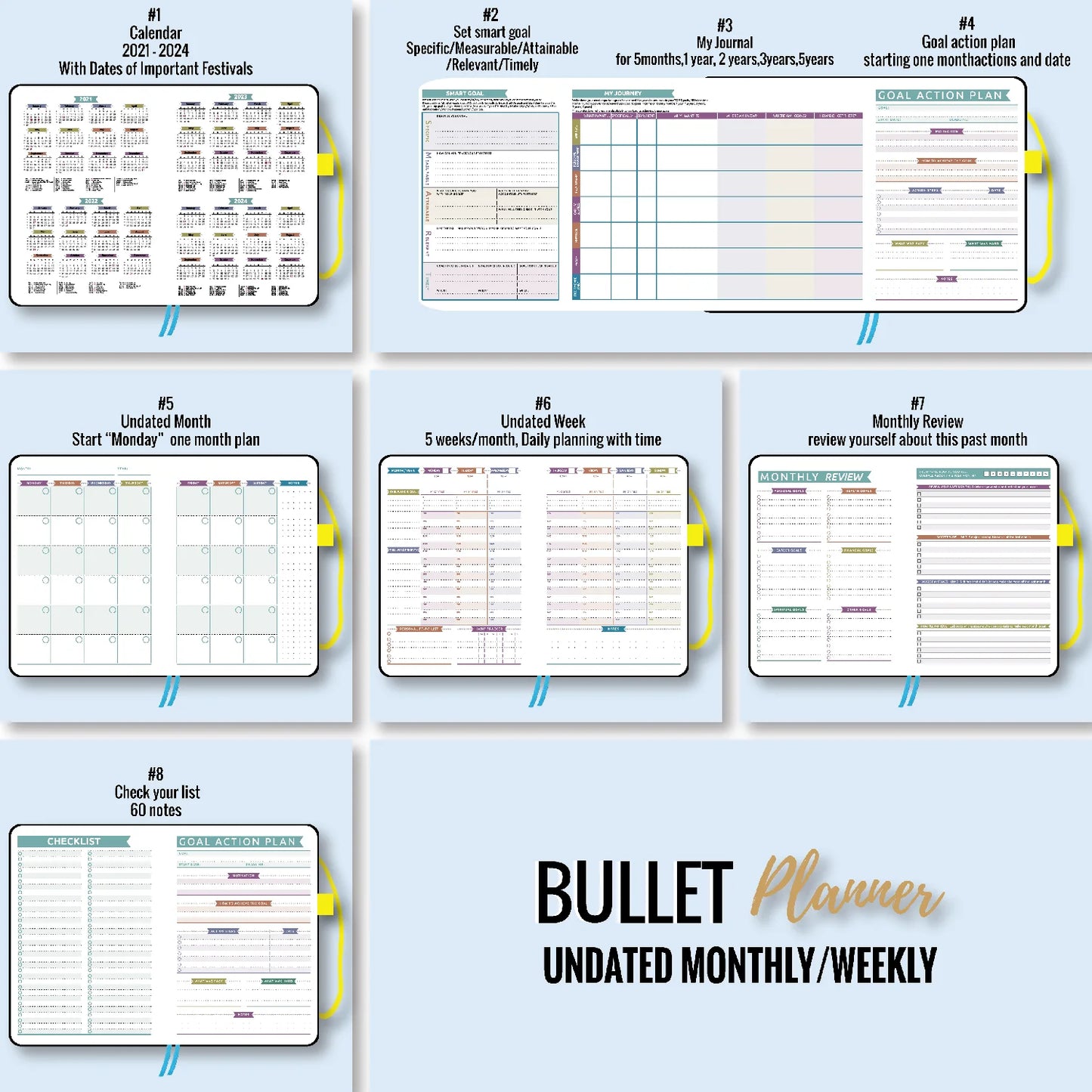 2024 Daily Planner/Life Goal Setting, Undated Weekly, Monthly, Year Calendar