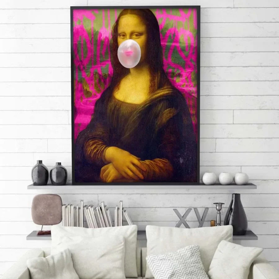 Style Mona Lisa White Bubble Gum Poster, Wall Art Canvas Prints