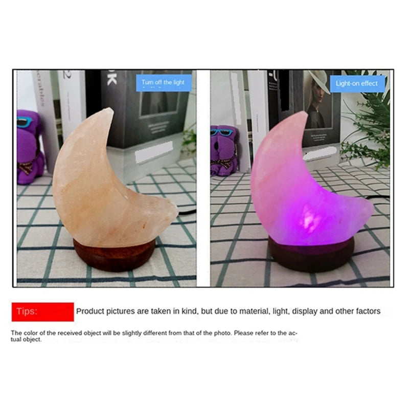 Himalayas Crystal Salt Lamp USB LED Moon-Shaped Salt Crystal Lamp