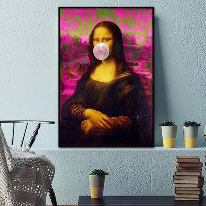 Style Mona Lisa White Bubble Gum Poster, Wall Art Canvas Prints