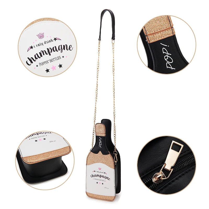 Luxury Champagne Bottle Shape, Women Chain Purse and Handbag