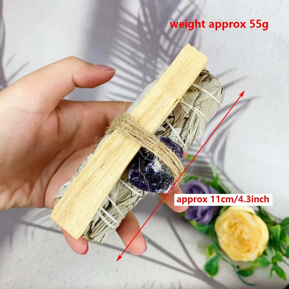 Palo Santo/White Sage/Holy Wood Sticks Natural Raw Crystal, Smudge Kit For Home Cleansing