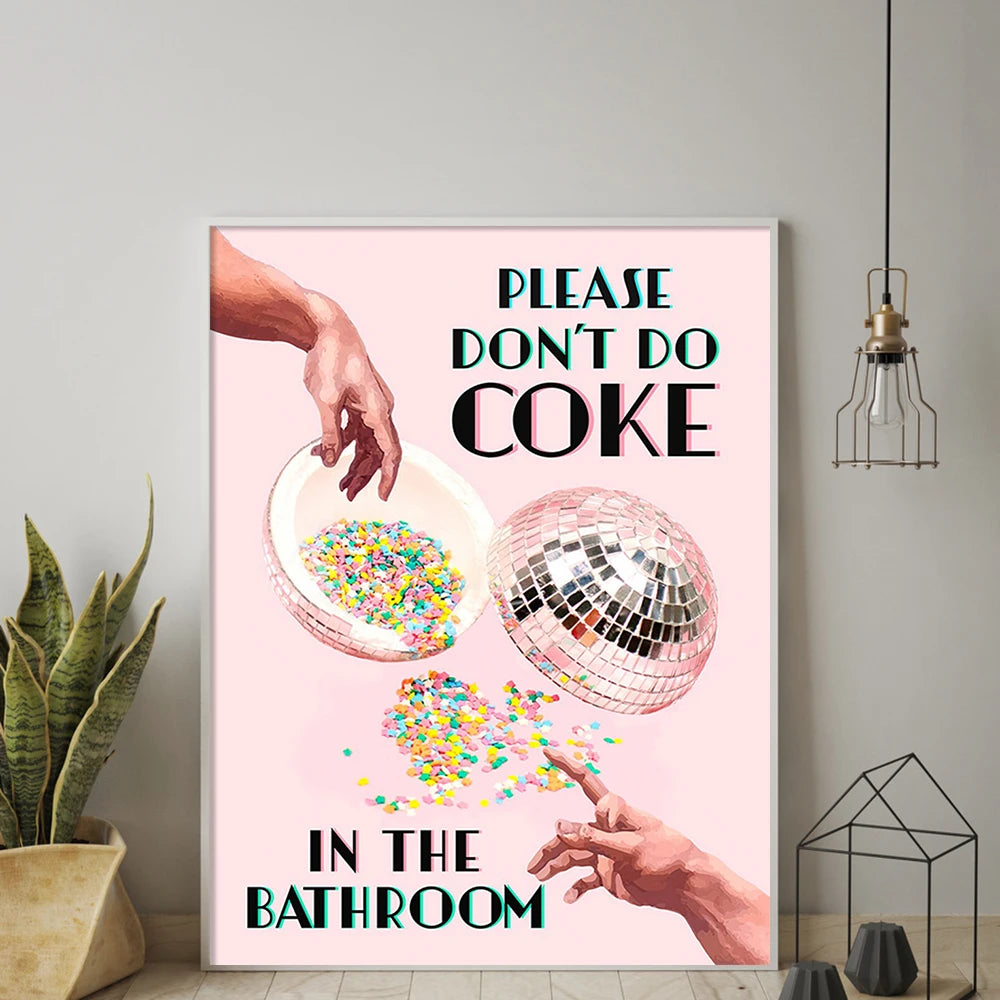 Don't Do Coke In The Bathroom Prints Wall Art Canvas Painting Trendy Disco Ball Poster Retro Kitchen Home Decor Pictures