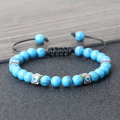 Square Blue Evil Eye Braided Bracelet 6mm Natural Stone