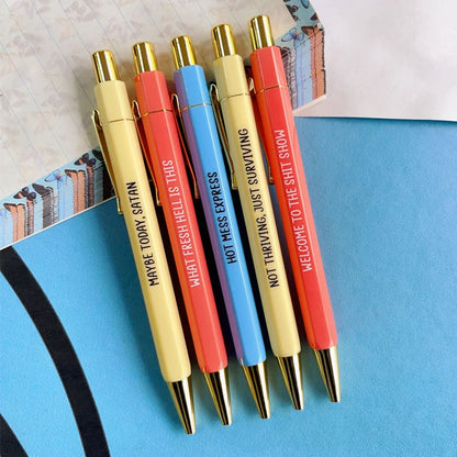 5pcs/set Funny Ballpoint Pen Shit Show Offensives Funny Fountain Pen Student Stationery Gift Office Signature Multifunction Pen