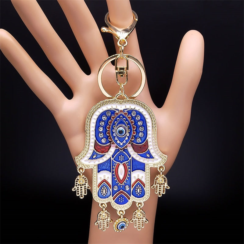 Islamic Big Hamsa Hand Enamel Turkish Eye Key Chain