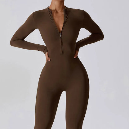 Yoga Boilersuit, Long Sleeved Women's Sportswear, Gym Zipper Jumpsuits, Workout High-intensity Fitness, One-piece Skin-tight Garment