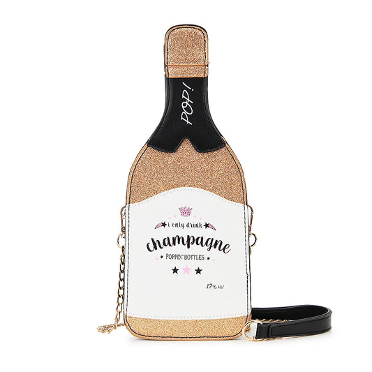 Luxury Champagne Bottle Shape, Women Chain Purse and Handbag