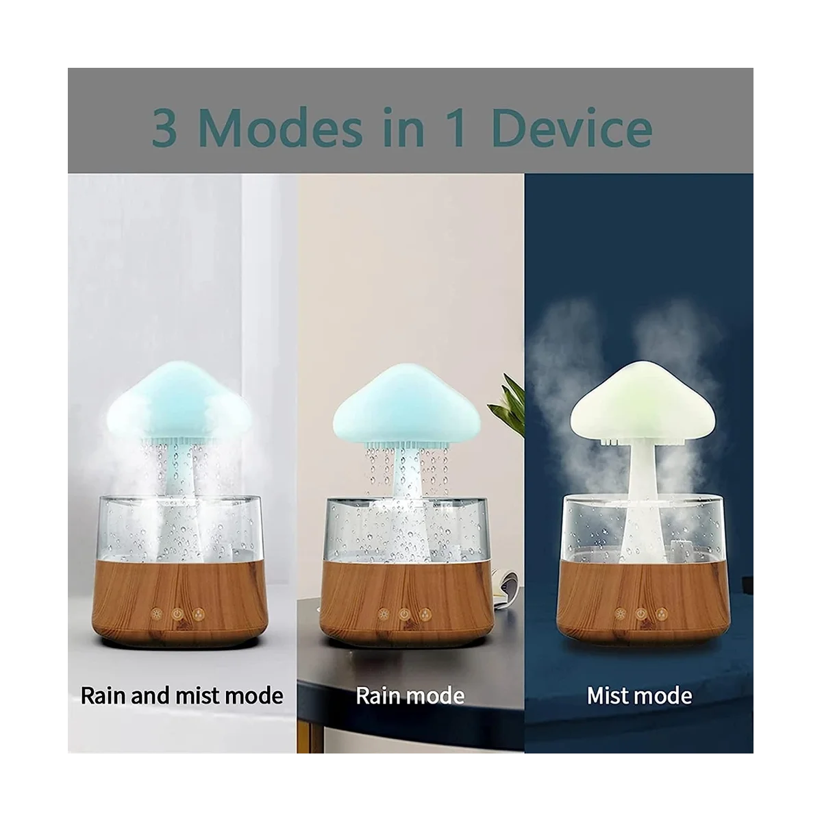 Rain Humidifier Diffuser with 7 Colors Night Lights, Essential Oil Aroma Therapy Diffuser with Remote Control