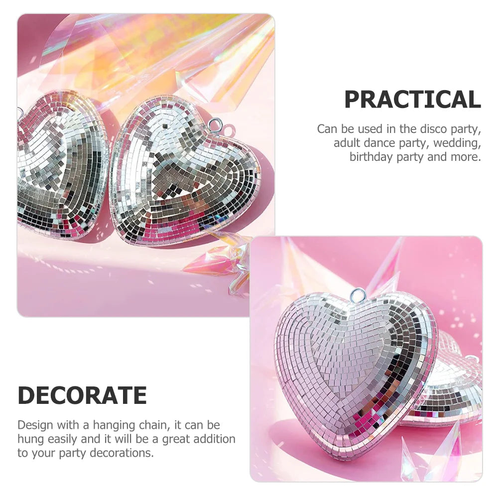 Heart Shaped Disco Balls Hanging Reflective Mirror Party Room Home Bar Ktv Decor