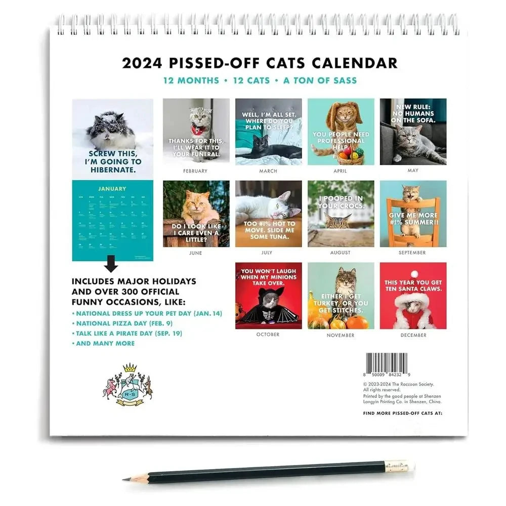 Cat Calendar Planner Sheet, 2024 Dog Hanging Wall Calendar