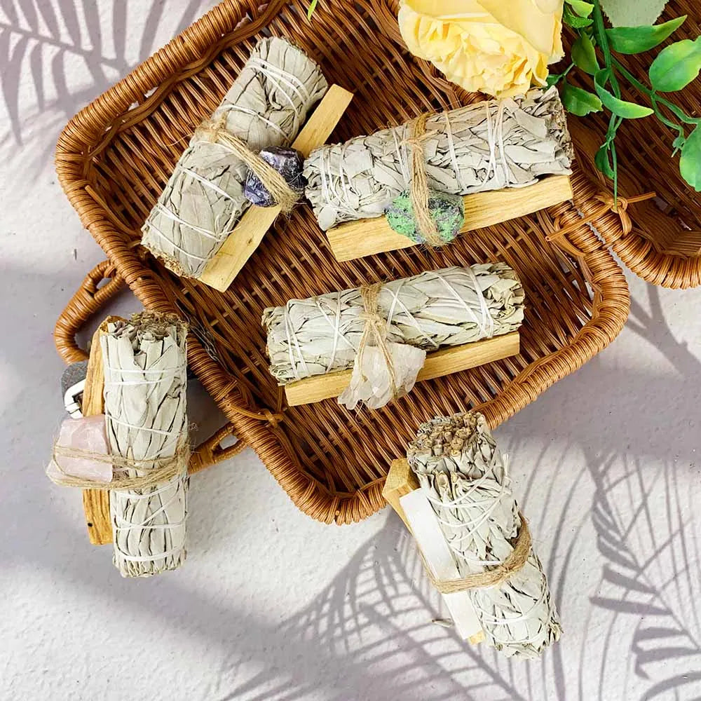 Palo Santo/White Sage/Holy Wood Sticks Natural Raw Crystal, Smudge Kit For Home Cleansing