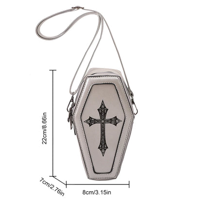 2023 Novelty Gothic Crossbody Bag Halloween Retro Cross Shoulder Bag Coffin Shape Purse&Handbag for Women PU Ghost Small Satchel