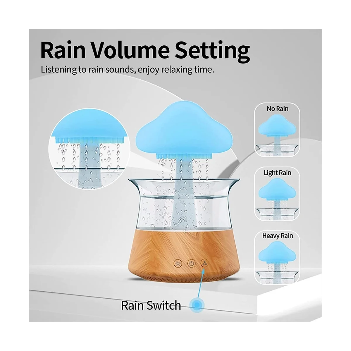 Rain Humidifier Diffuser with 7 Colors Night Lights, Essential Oil Aroma Therapy Diffuser with Remote Control