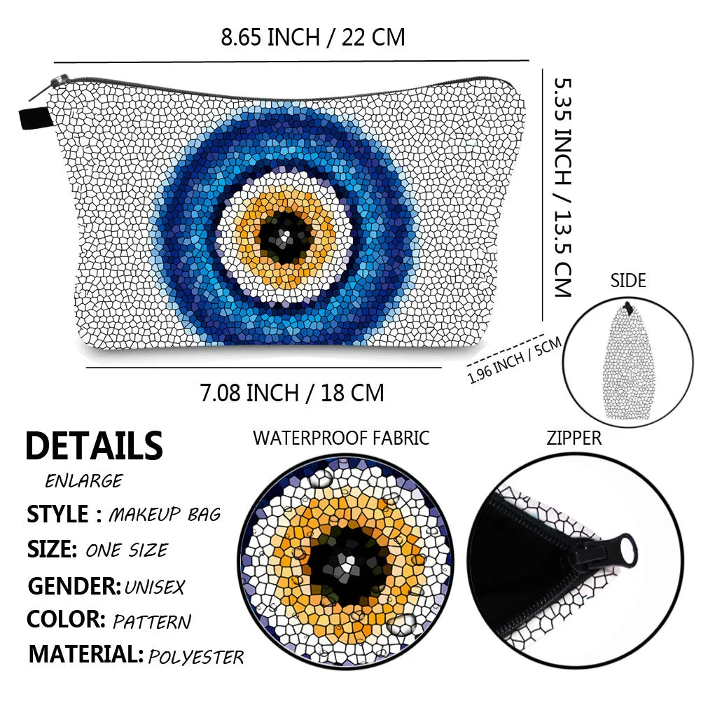 Turkish Blue Evil Eye ,Portable Women Travel Storage Bag ,Toiletry Organizer Cosmetic Bag