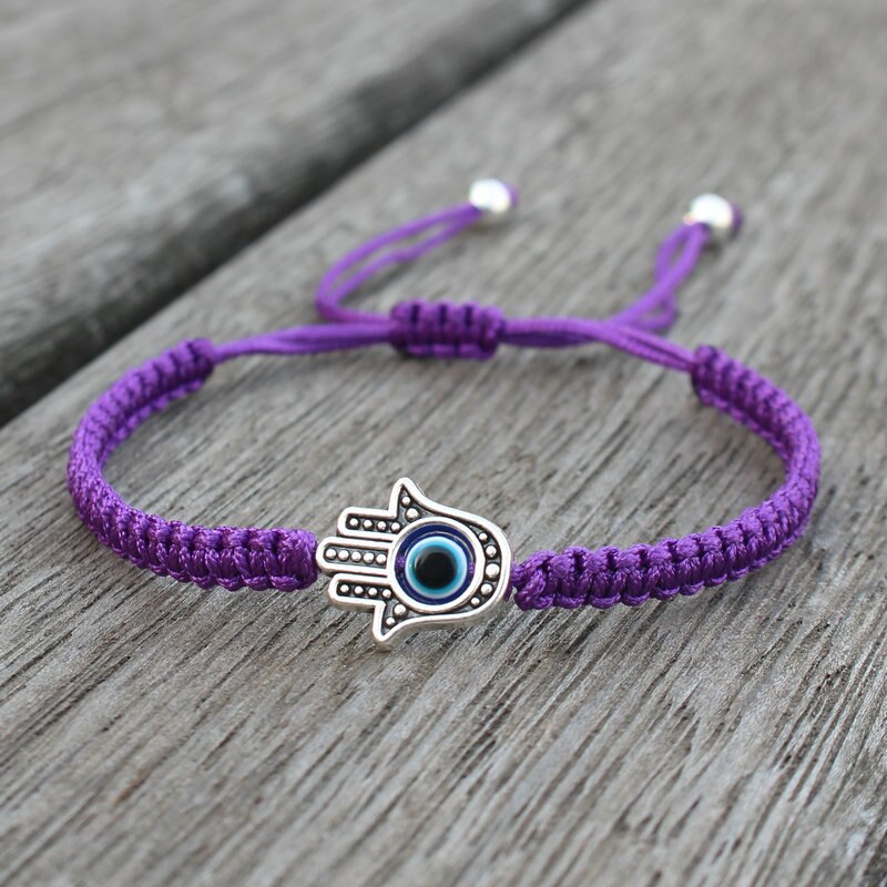 Vintage Handmade Weaved Fatima Hamsa Hand Bracelet Women Men Braided Turkish Evil Eye Bracelet For Women Spiritual Jewelry