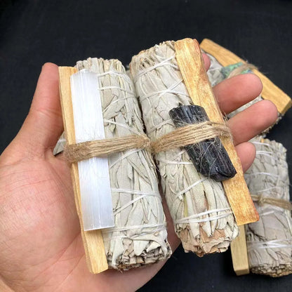 Palo Santo/White Sage/Holy Wood Sticks Natural Raw Crystal, Smudge Kit For Home Cleansing