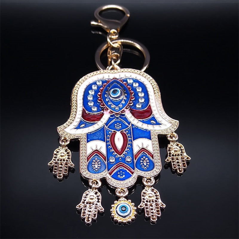 Islamic Big Hamsa Hand Enamel Turkish Eye Key Chain