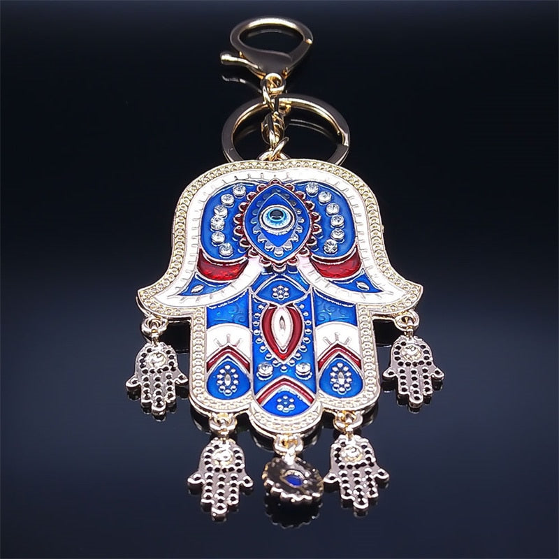 Islamic Big Hamsa Hand Enamel Turkish Eye Key Chain