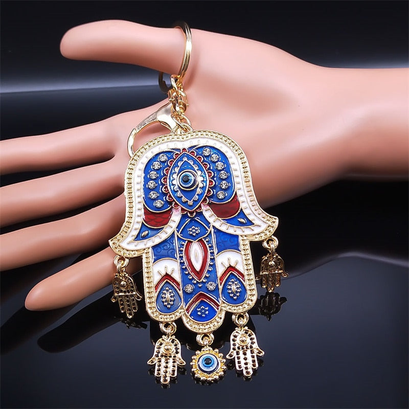 Islamic Big Hamsa Hand Enamel Turkish Eye Key Chain