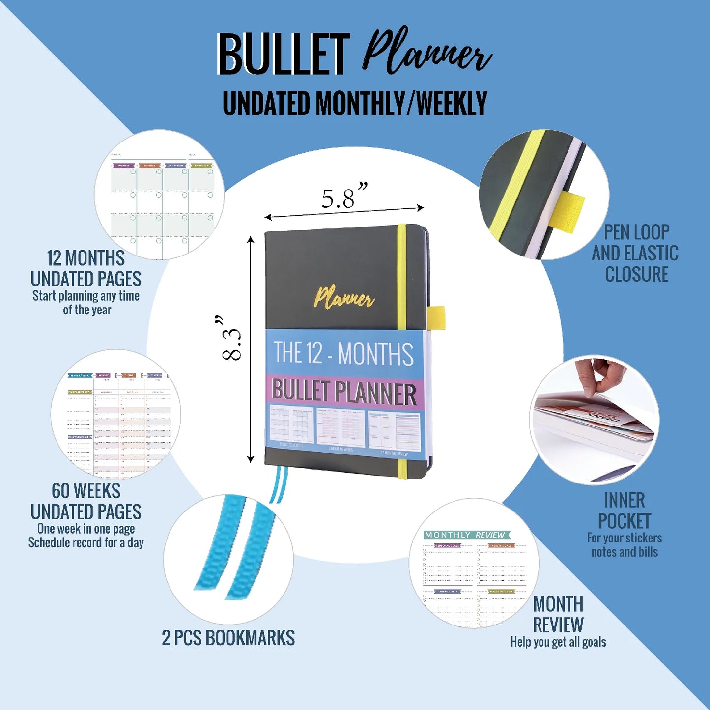 2024 Daily Planner/Life Goal Setting, Undated Weekly, Monthly, Year Calendar