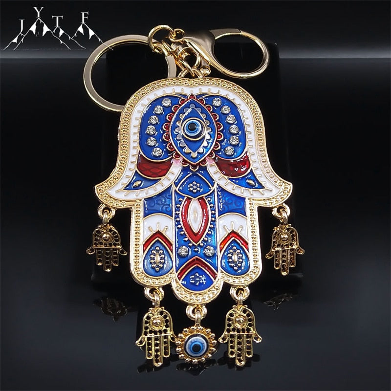 Islamic Big Hamsa Hand Enamel Turkish Eye Key Chain