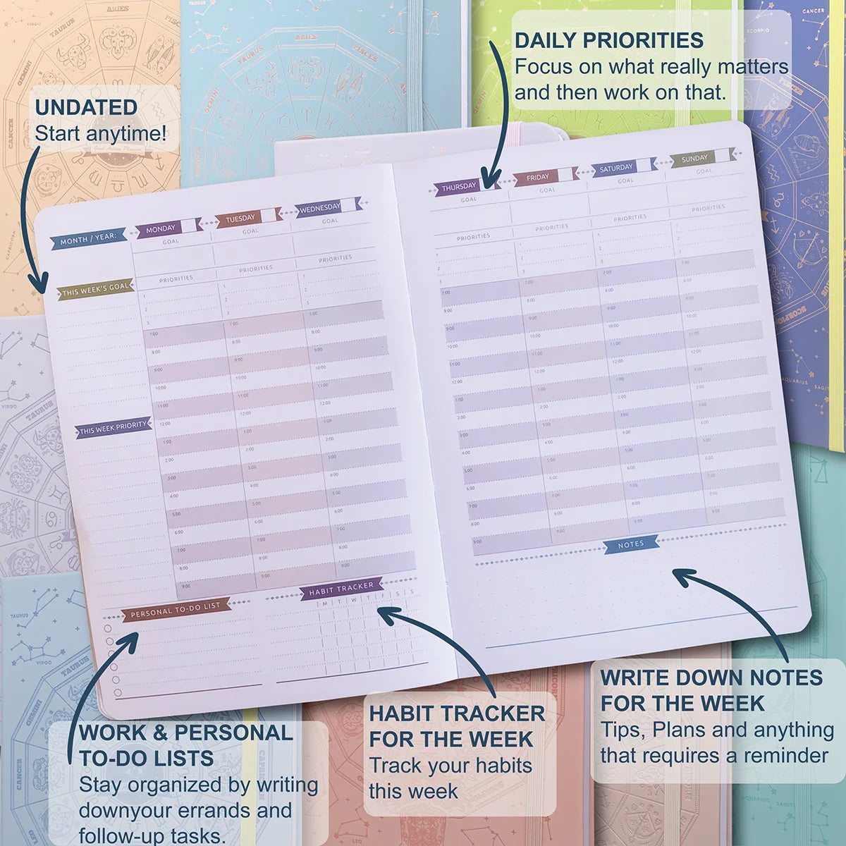 2024 Daily Planner/Life Goal Setting, Undated Weekly, Monthly, Year Calendar