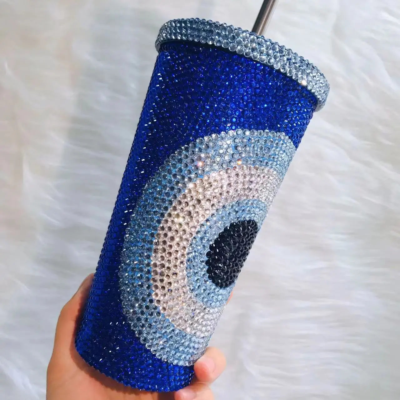 Bling Evil Eye Tumbler Personalize Name Rhinestone Tumbler Stainless Steel Water Bottles with Straw Turkish Eye Thermos Bottles