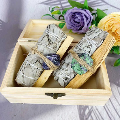 Palo Santo/White Sage/Holy Wood Sticks Natural Raw Crystal, Smudge Kit For Home Cleansing