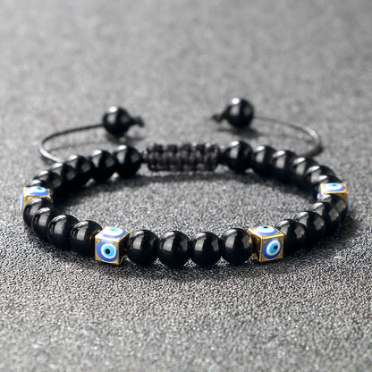 Square Blue Evil Eye Braided Bracelet 6mm Natural Stone