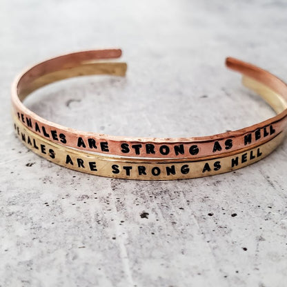 FEMALES ARE STRONG AS HELL Skinny Cuff Adjustable Bracelet-2