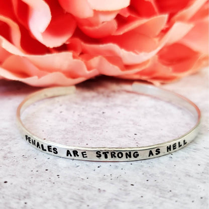 FEMALES ARE STRONG AS HELL Skinny Cuff Adjustable Bracelet-1