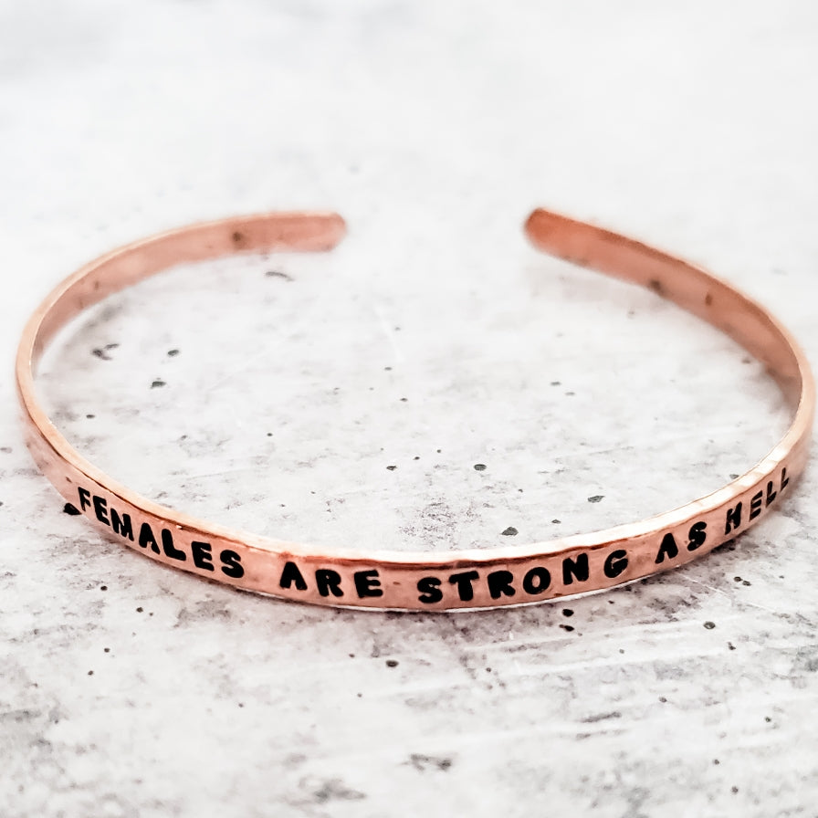 FEMALES ARE STRONG AS HELL Skinny Cuff Adjustable Bracelet-0