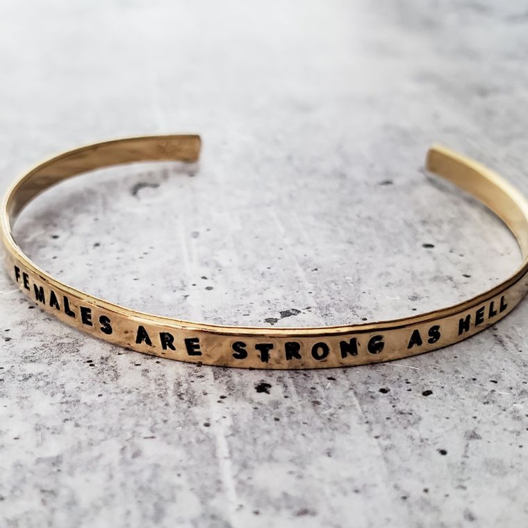 FEMALES ARE STRONG AS HELL Skinny Cuff Adjustable Bracelet-5